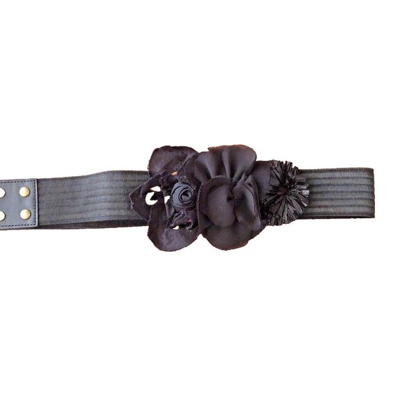 J.Crew Size M/L Rosette BELT Black Wide Elastic Grunge Punk Gothic - Picture 4 of 7